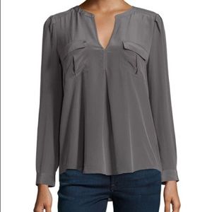 Joie Haim Split Neck Silk Blouse in Cinder Size L